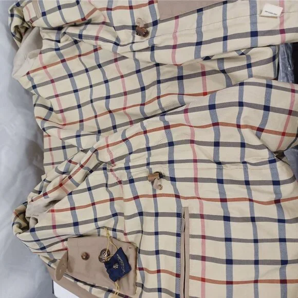 VTG Brooks Brothers Mens Med Classic Car Coat Chore Jacket Khaki/Plaid Hong Kong - Picture 8 of 13